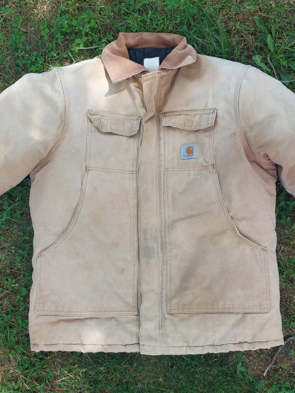 Vintage Carhartt Beige Insulated Heavyweight Distressed Work Jacket Men's